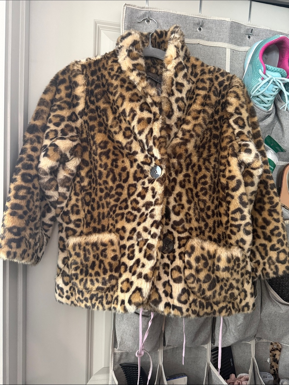 Velvet Leopard Print Faux Fur Women’s Jacket - Brown & Black